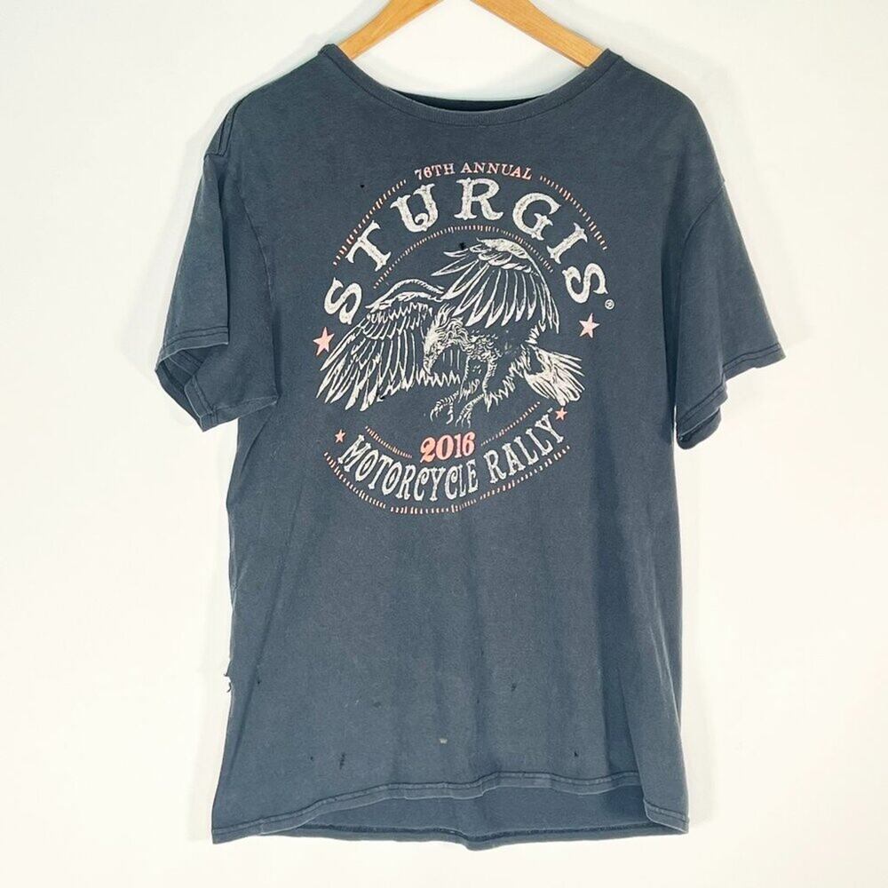 78th Annual Sturgis Motorcycle Rally Distressed Black Graphic Tee T-shirt Women